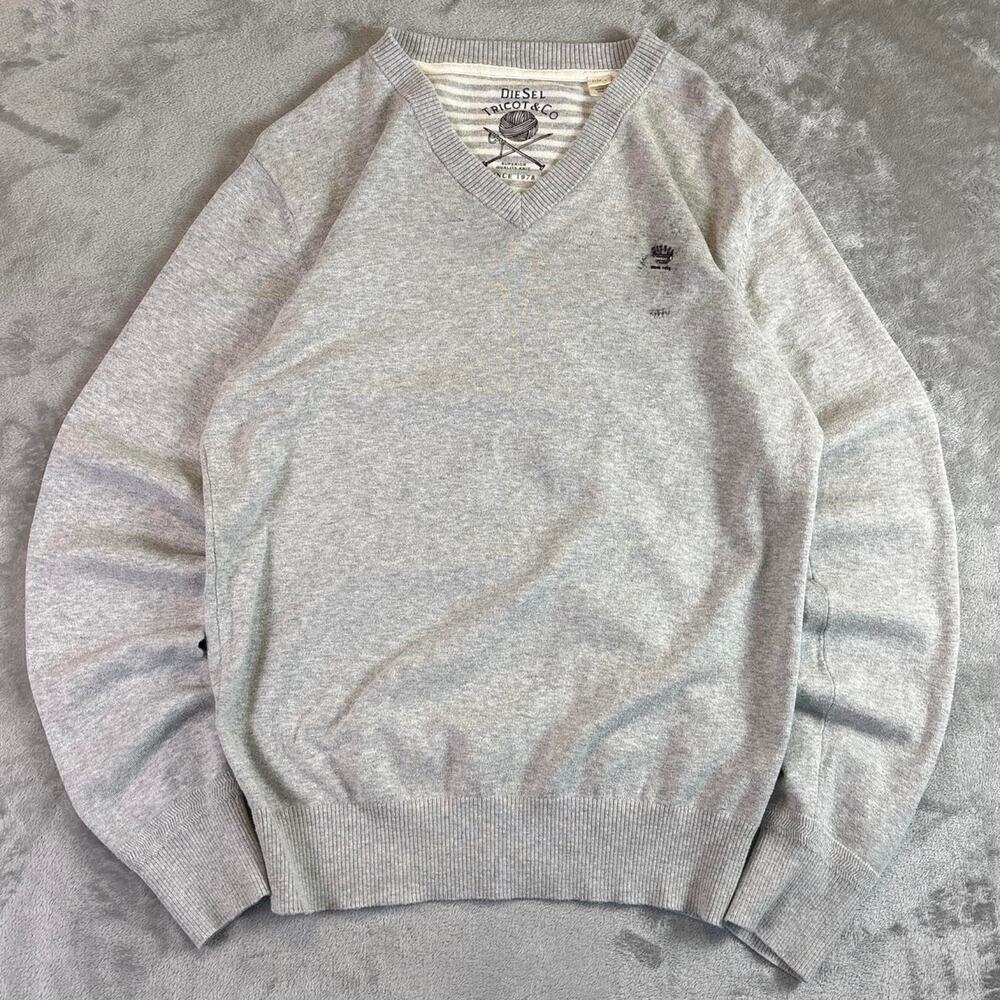 Diesel Tricot & Co Gray V Neck Sweater Mens Large Knit Minimal Designer